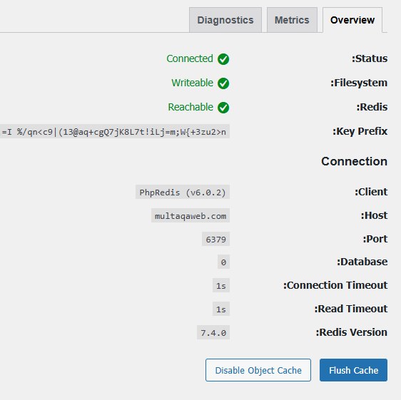 Redis Object Cache wordpress plugin overview 